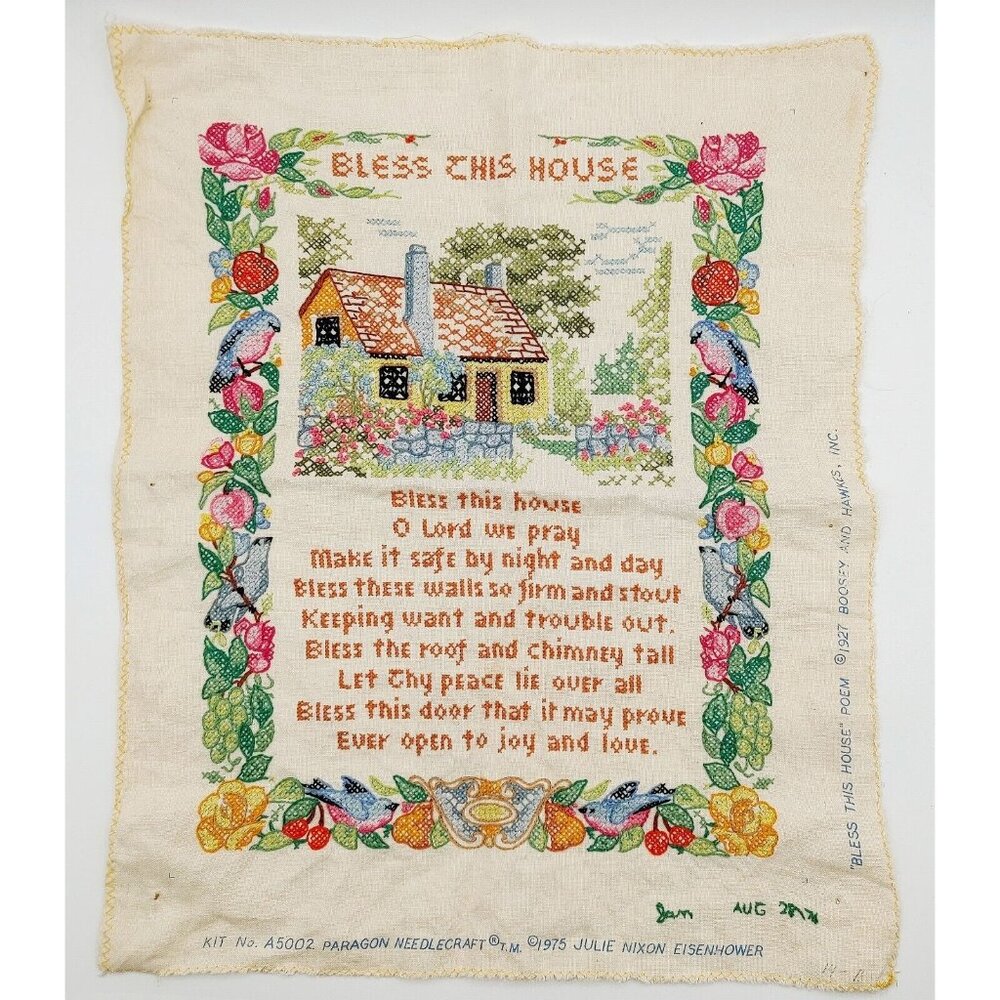Paragon Needlecraft 1975 Julie Nixon Eisenhower Bless This House Completed